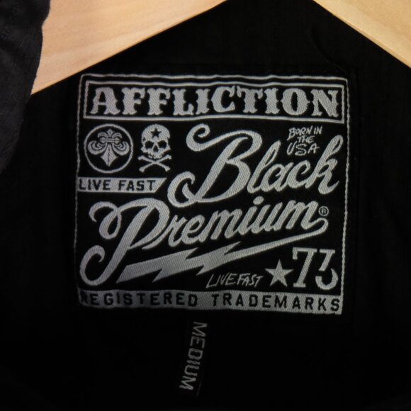 Affliction Shirt Mens Medium Black Button Up Gothic Embroidered Premium Retro - Picture 8 of 10